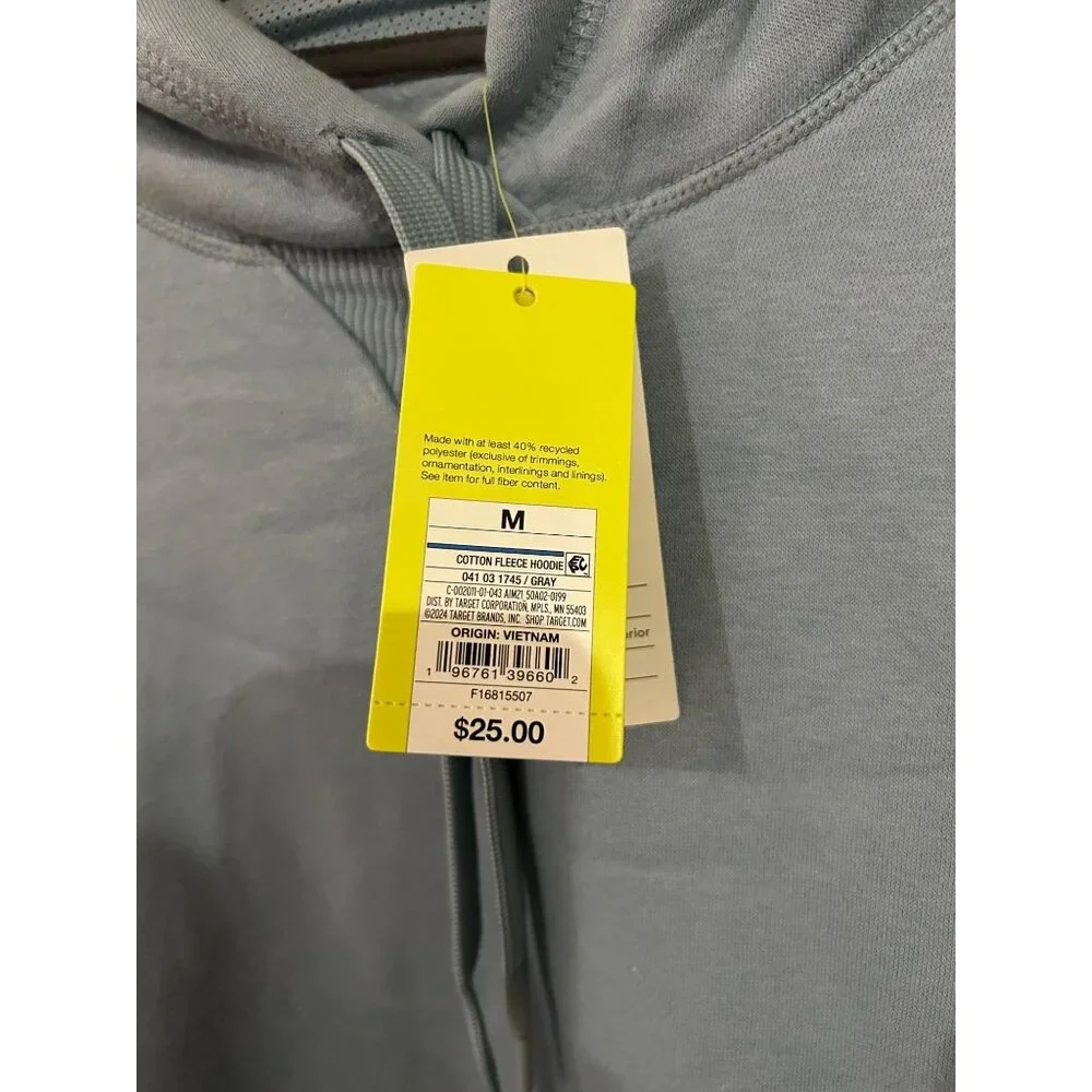 NEW Men's Medium Cotton Fleece Hooded Sweatshirt Blue/Gray - Picture 4 of 5
